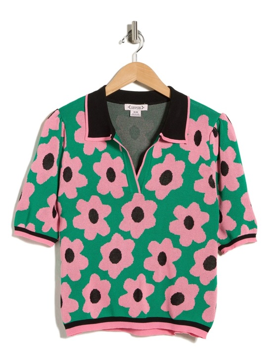 Nanette Lepore Sweaters - Nanette Lepore Green Pink Floral V-Neck Sweater